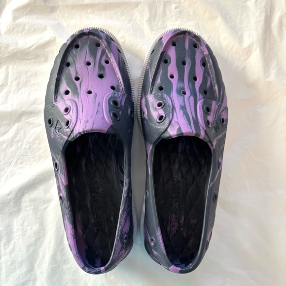 Sperry Black Purple Authentic Original Float Boat Shoes SZ 7.5 Worn 1X Indoors - Picture 10 of 12